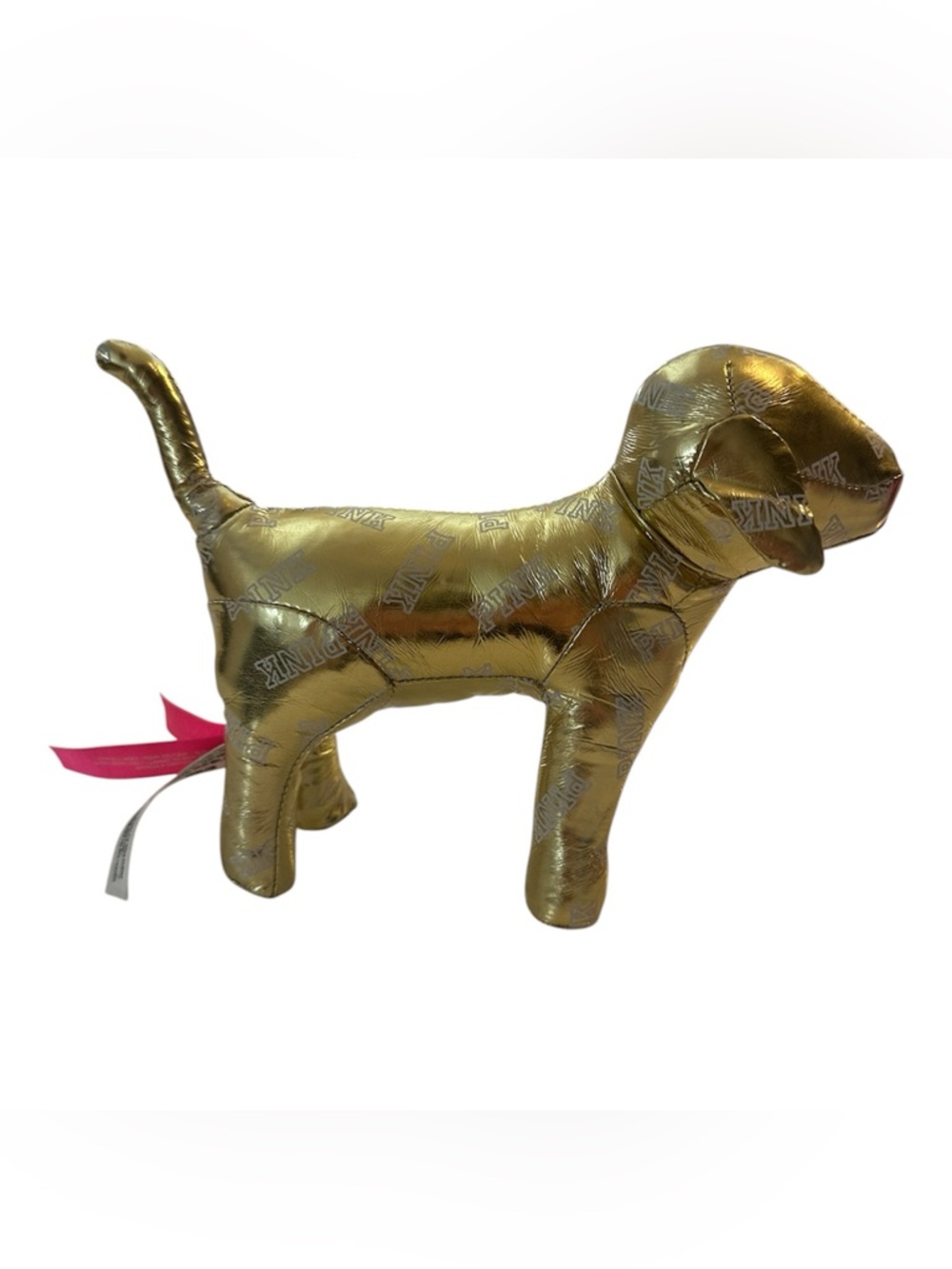 Victoria's Secret Gold Metallic Dog Plush with PINK Logo